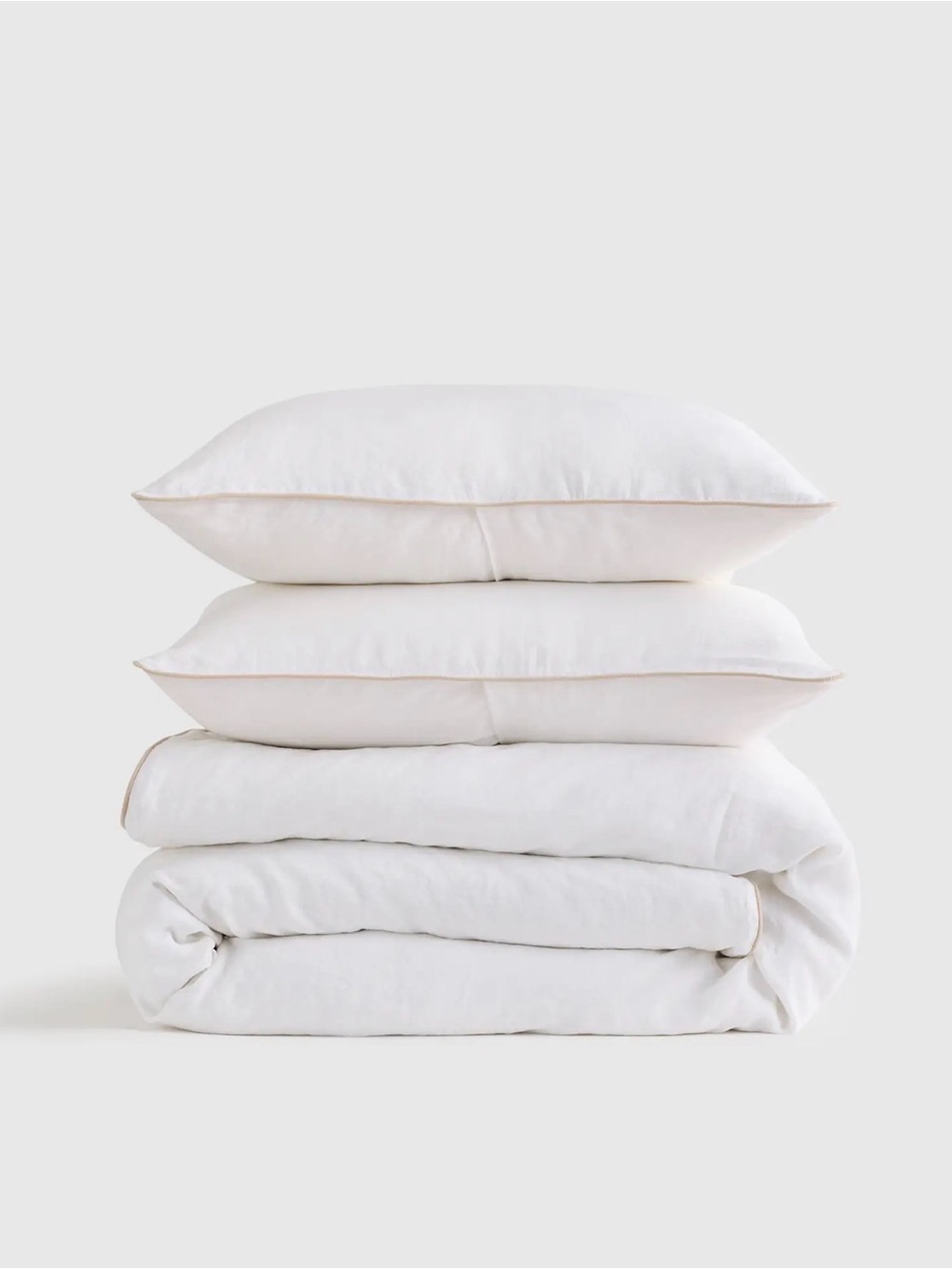 Quince European Linen Piped Duvet Cover in Toffee, Full/Queen